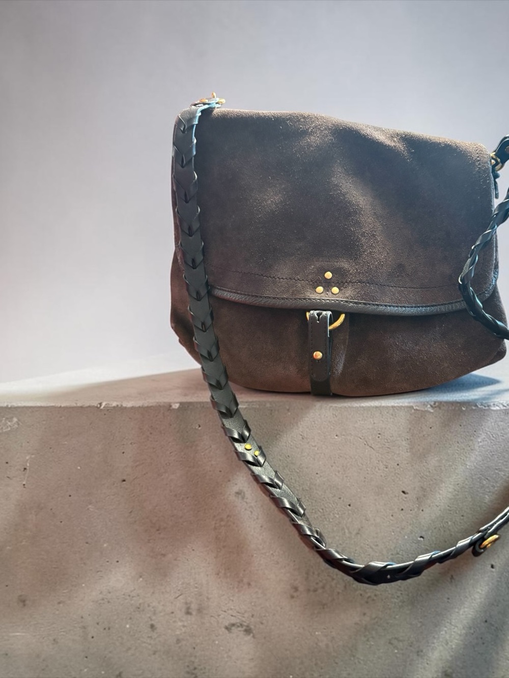 Jerome Dreyfuss Felix L chocolate suede Braided Crossbody shoulder Bag NWT